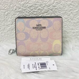 NWT Coach Snap Wallet In Rainbow Signature Canvas CDD11 Silver Sand Multi